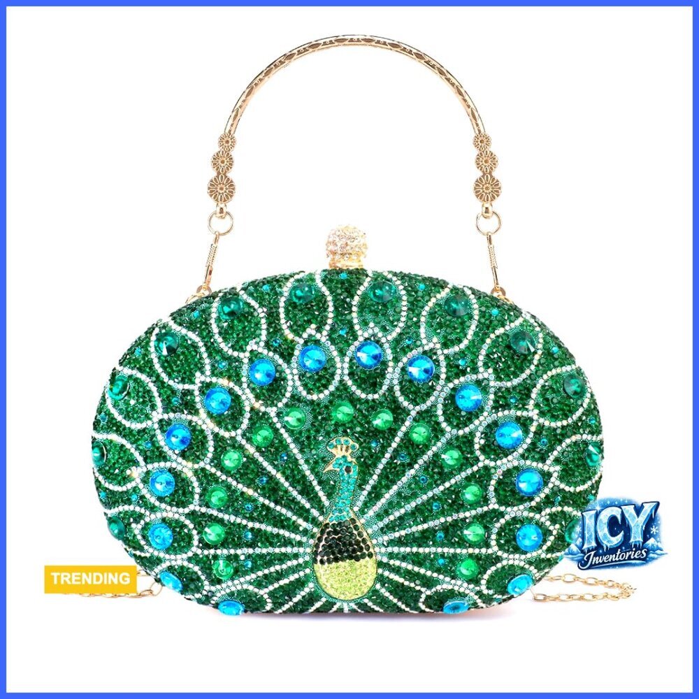 Rhinestone Evening Clutch Purse with Removable Chain for Wedding Party